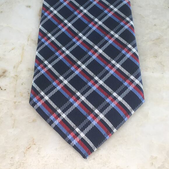 US POLO ASSOCIATION NAVY RED WHITE & BLUE PLAID NECKTIE - Picture 2 of 12